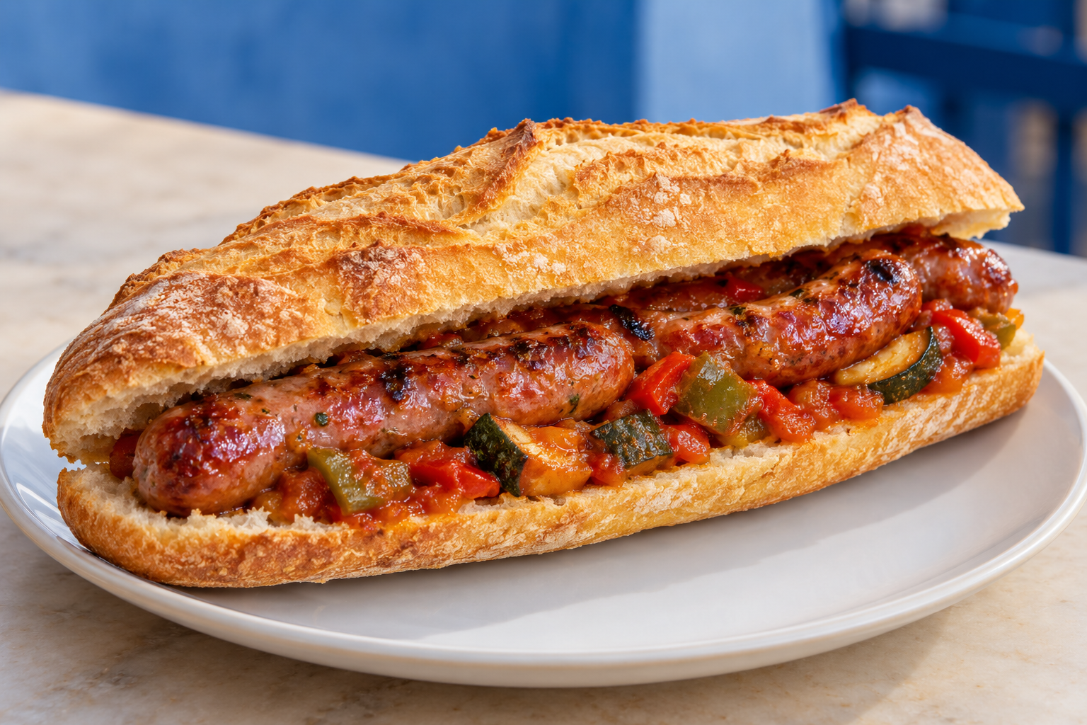 Imagen ilustrativa del bocadillo Pisto con longanizas